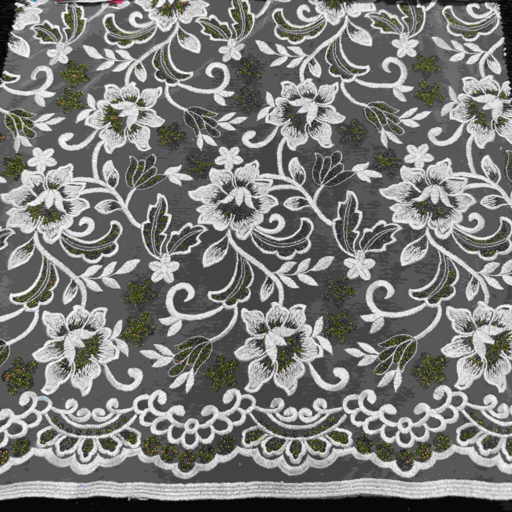Gold Floral Embroidery Fabric | Elegant Gold Thread Embroidered Tulle for Bridal Wear