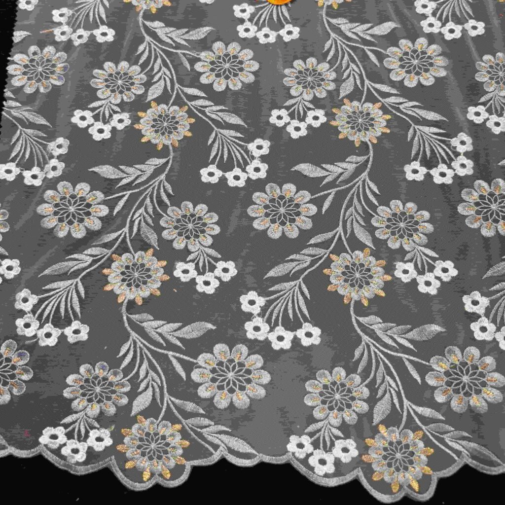 Multicolor Gold Thread Embroidery Fabric | Luxury Embroidered Tulle Fabric for Bridal & Evening Wear