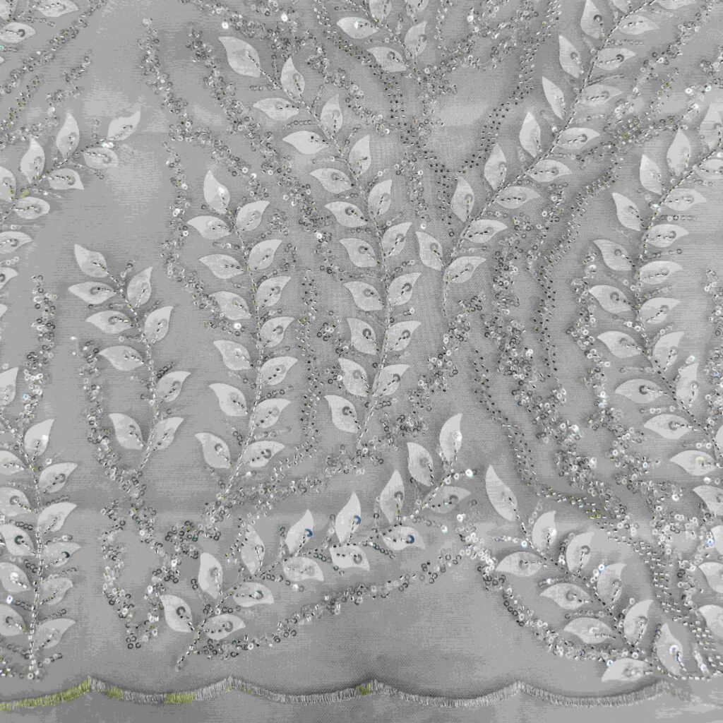 3D Flower Beaded Embroidery Fabric | Luxury Laser Cut Fabric for Bridal & Evening Wear