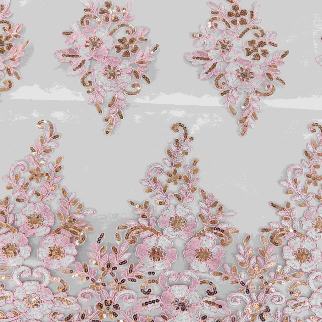 Floral Cord Embroidery Fabric with Sequins | Luxury Embroidered Tulle for Bridal & Evening Wear