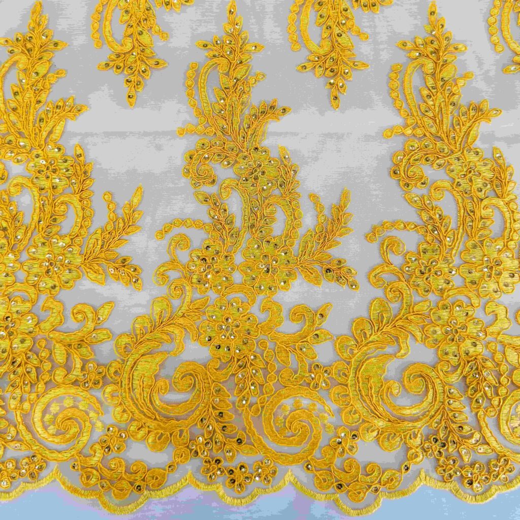 Sequin Cord Embroidery Fabric | Luxury Embroidered Tulle Fabric for Bridal & Evening Wear