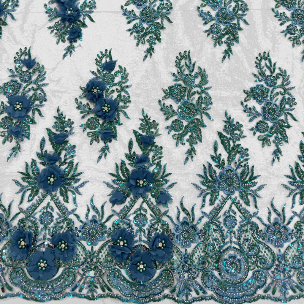3D Flower Beaded Sequin Embroidery Fabric | Luxury Embroidered Tulle for Bridal & Evening Wear