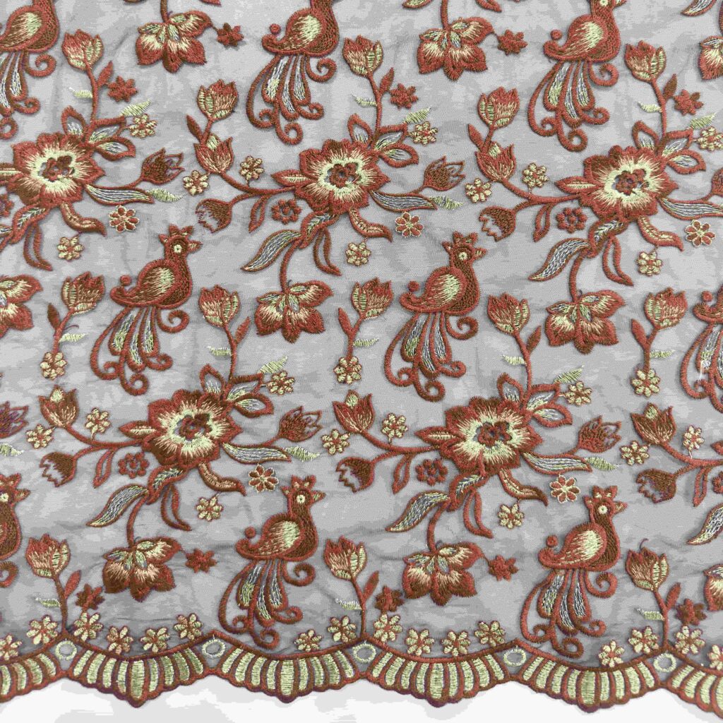 Multicolor Gold Thread Embroidery Fabric | Luxury Embroidered Tulle Fabric for Bridal & Evening Wear