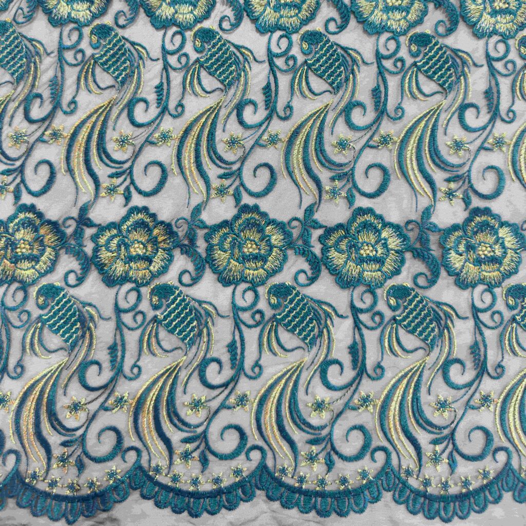 Multicolor Gold Thread Embroidery Fabric | Luxury Embroidered Tulle Fabric for Bridal & Evening Wear