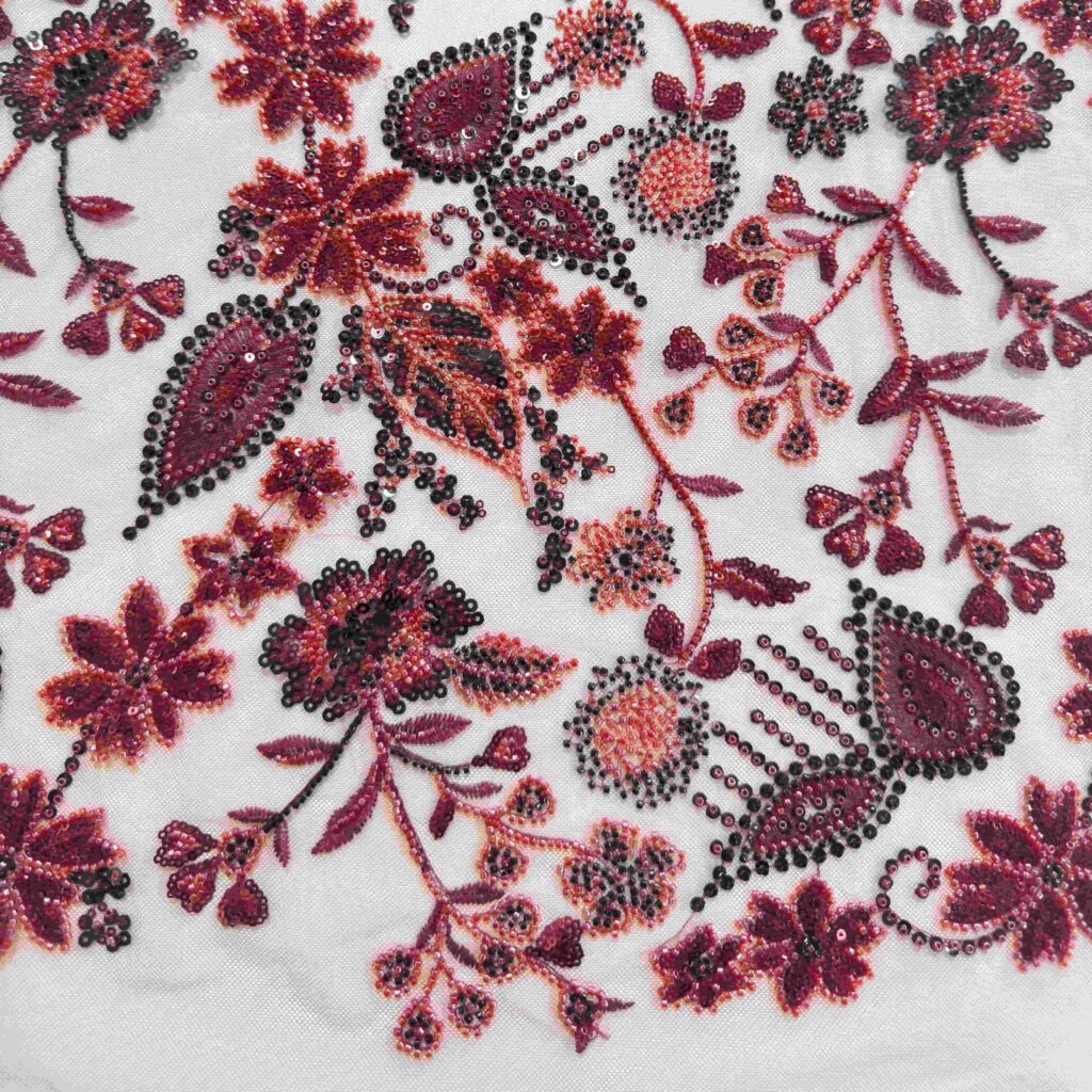 Small Floral Beaded Sequin Fabric | Luxury Embellished Fabric for Bridal & Evening Wear