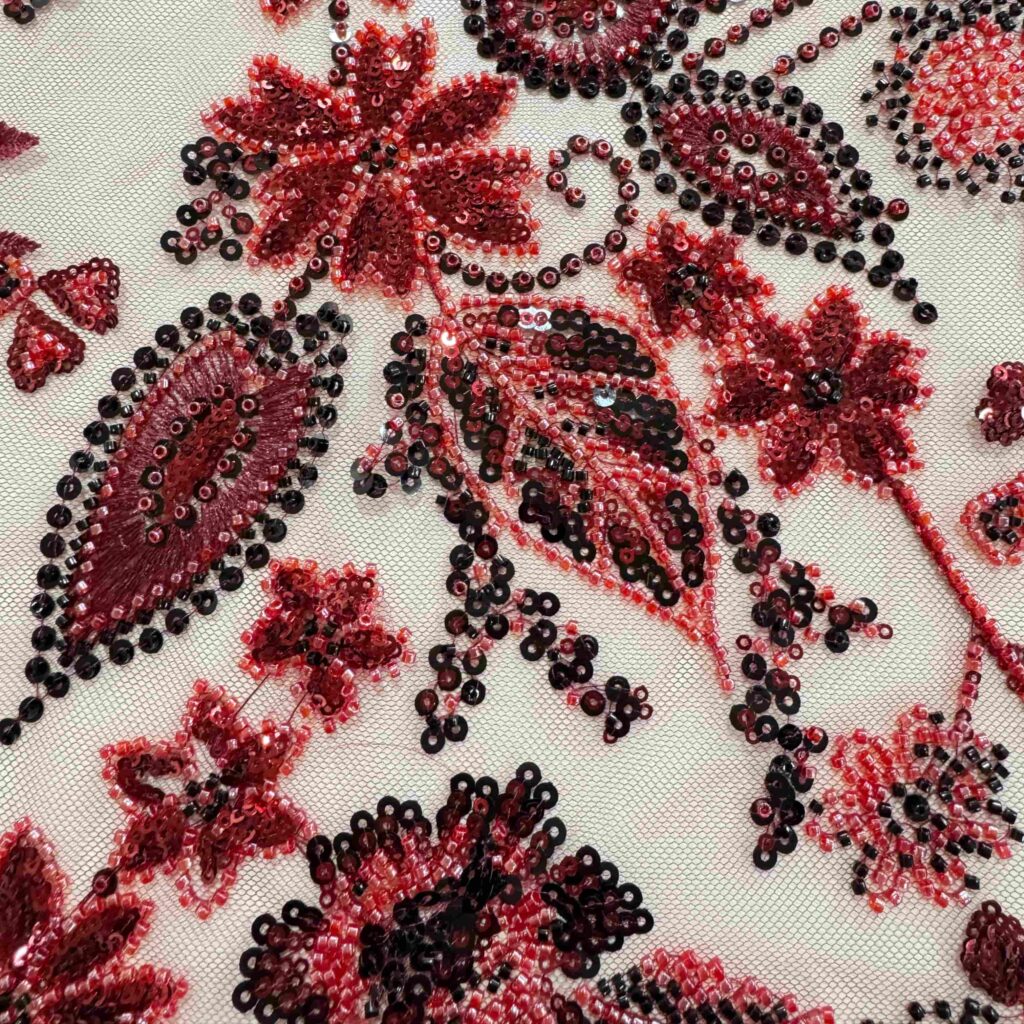 Small Floral Beaded Sequin Fabric | Luxury Embellished Fabric for Bridal & Evening Wear