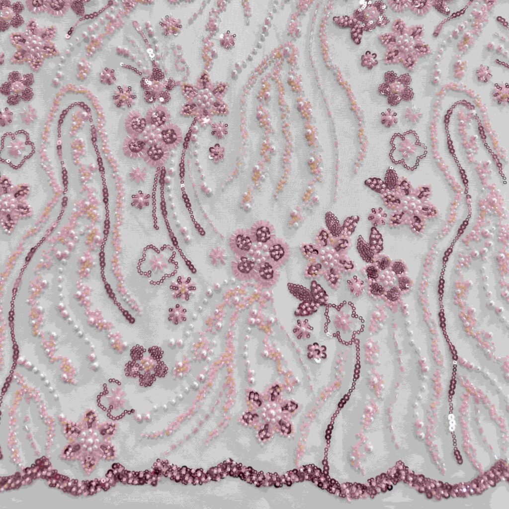 Elegant Floral Beaded Fabric | Luxury Tube Bead Embellished Fabric for Bridal & Evening Wear