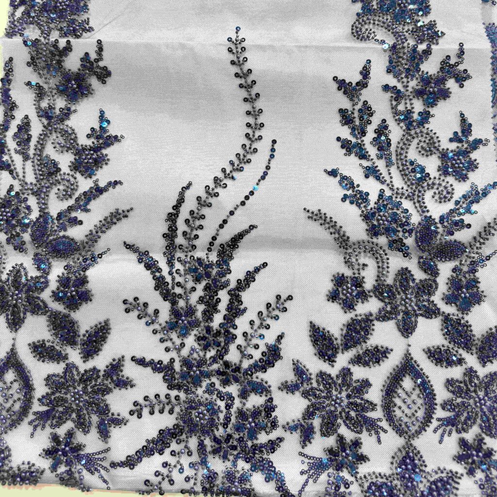 Elegant Floral Beaded Embroidery Fabric | Luxury Embroidered Tulle for Bridal & Evening Wear