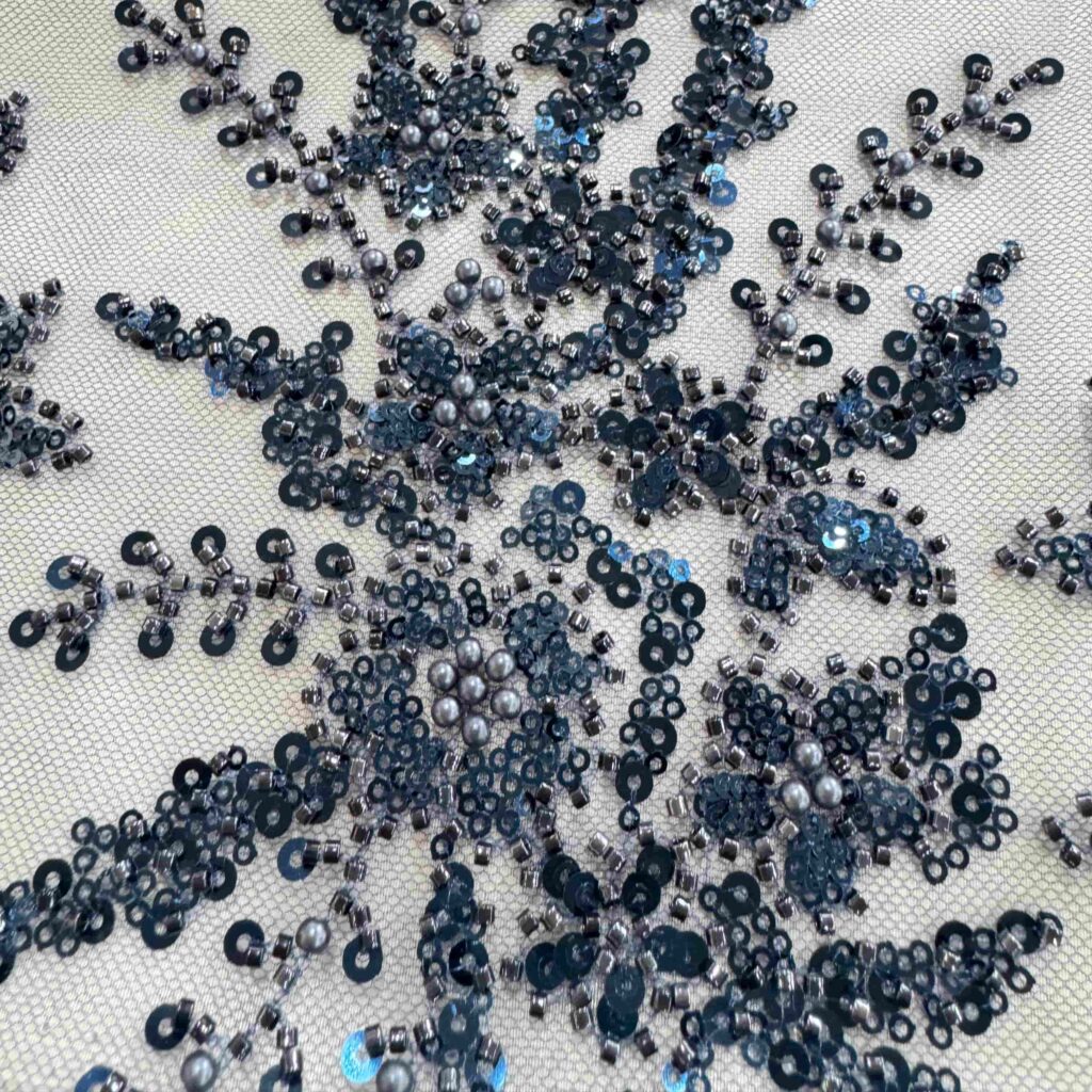 Elegant Floral Beaded Embroidery Fabric | Luxury Embroidered Tulle for Bridal & Evening Wear