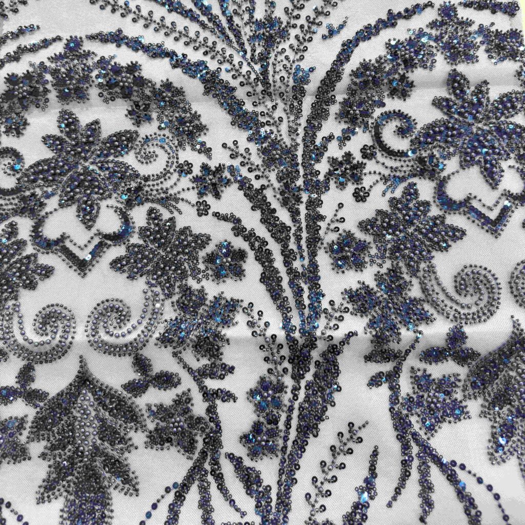 Elegant Floral Beaded Embroidery Fabric | Luxury Embroidered Tulle for Bridal & Evening Wear