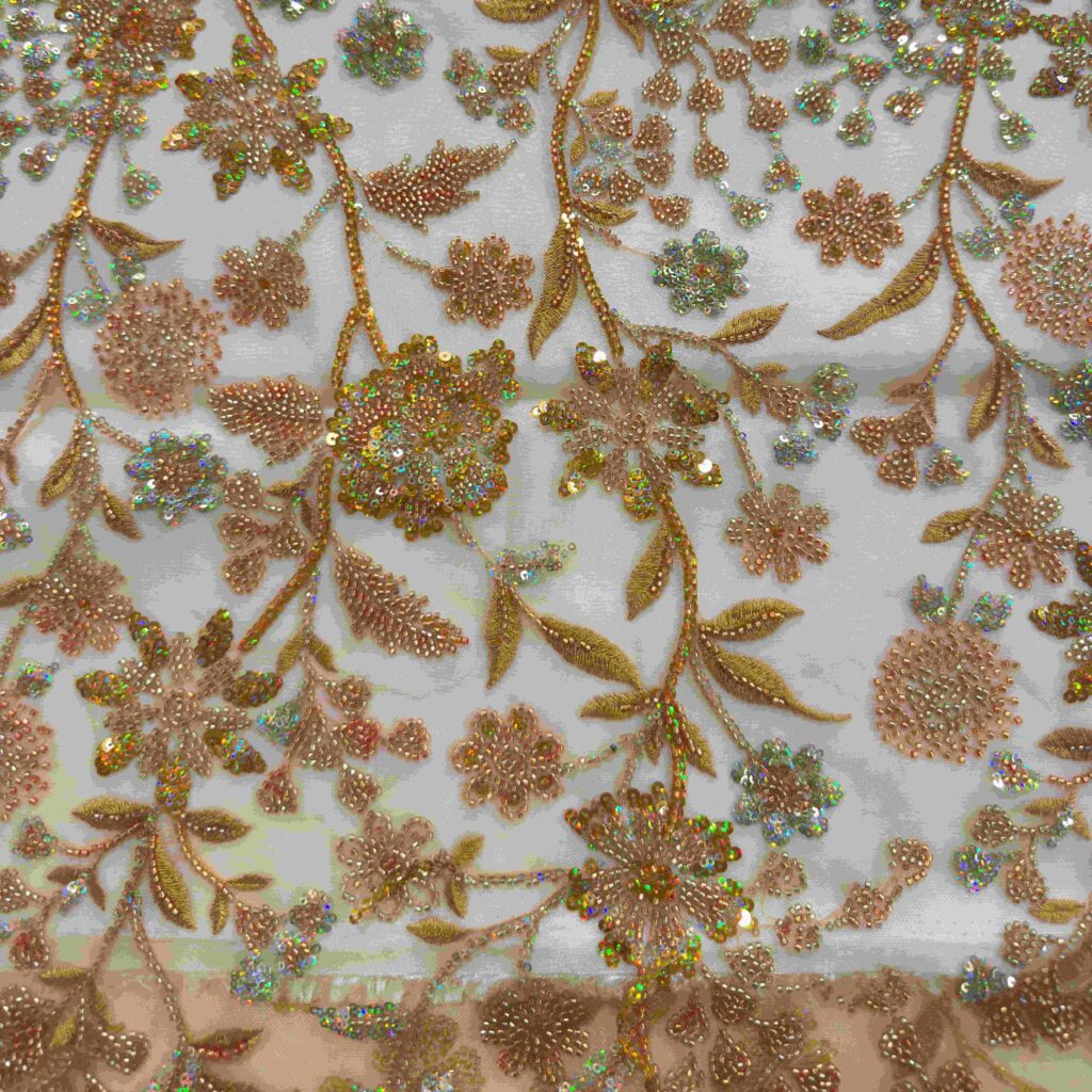Luxury Floral Beaded Embroidery Fabric | Premium Embroidered Tulle for Bridal & Evening Wear