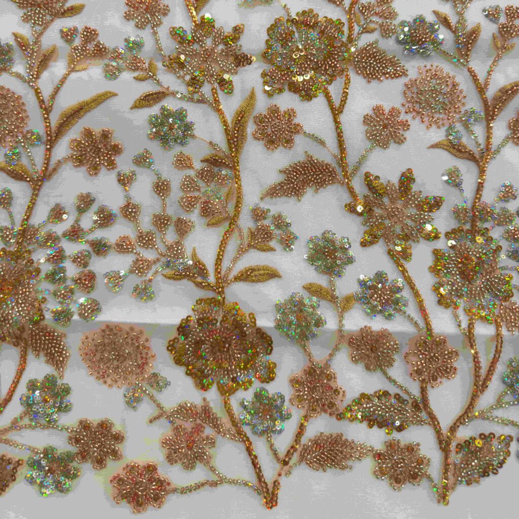 Luxury Floral Beaded Embroidery Fabric | Premium Embroidered Tulle for Bridal & Evening Wear