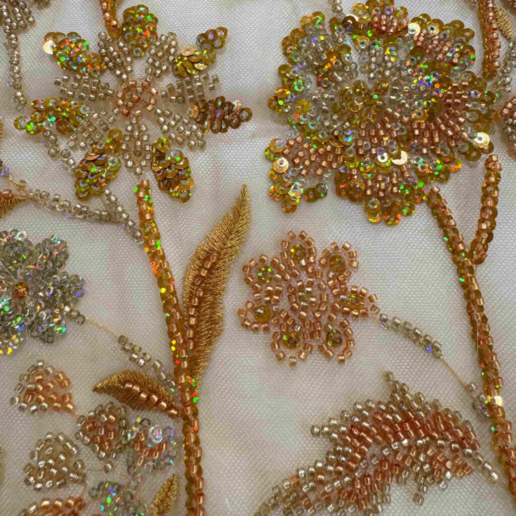 Luxury Floral Beaded Embroidery Fabric | Premium Embroidered Tulle for Bridal & Evening Wear