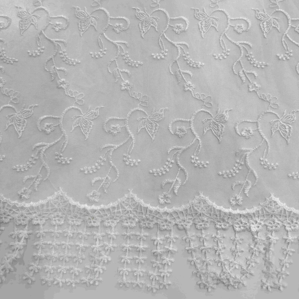 Solid Color Flat Embroidery Fabric with Water Soluble Fringe | Elegant Lace Fabric for Fashion & Bridal Wear