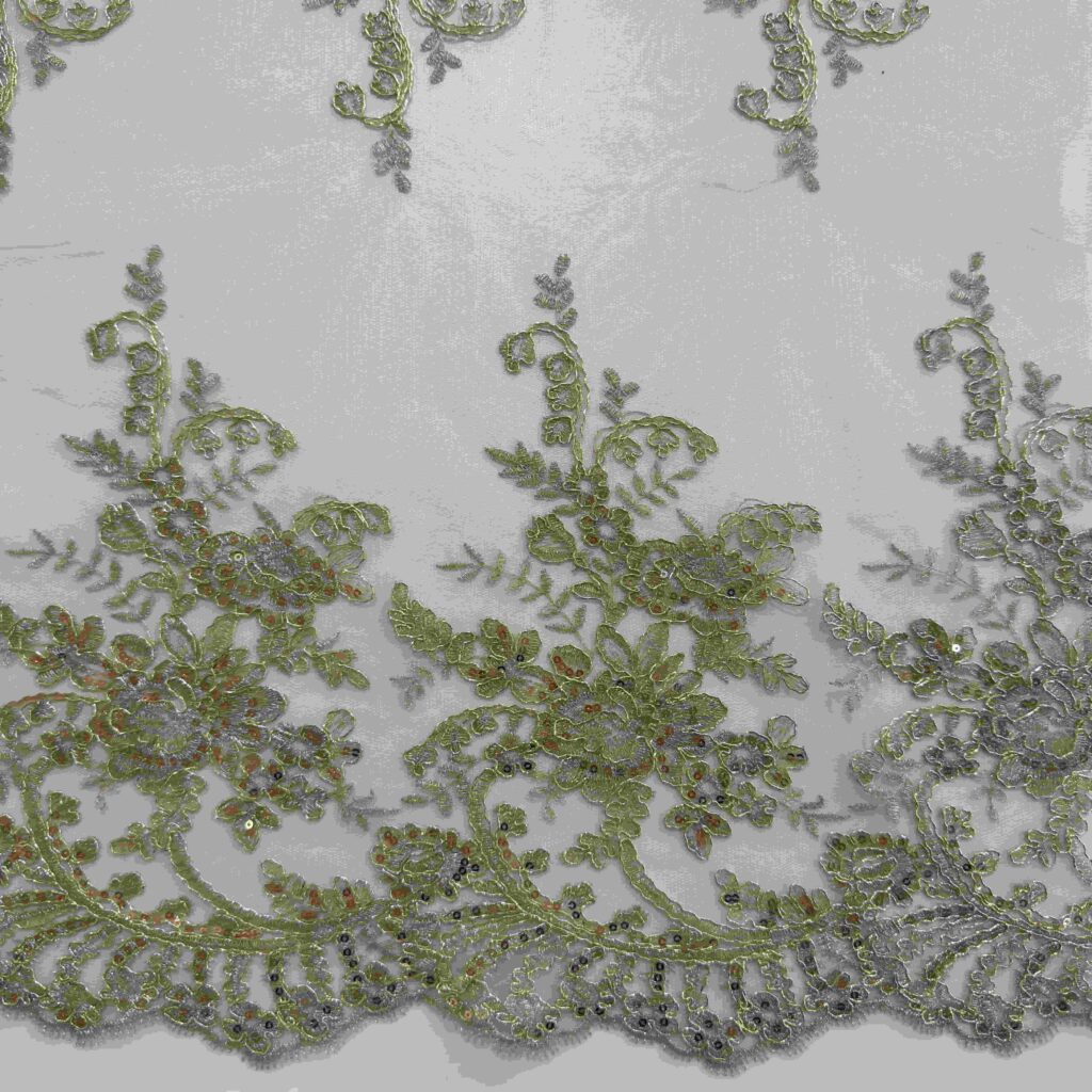Floral Sequin Cord Embroidery Fabric | Luxury Embroidered Tulle for Bridal & Evening Wear