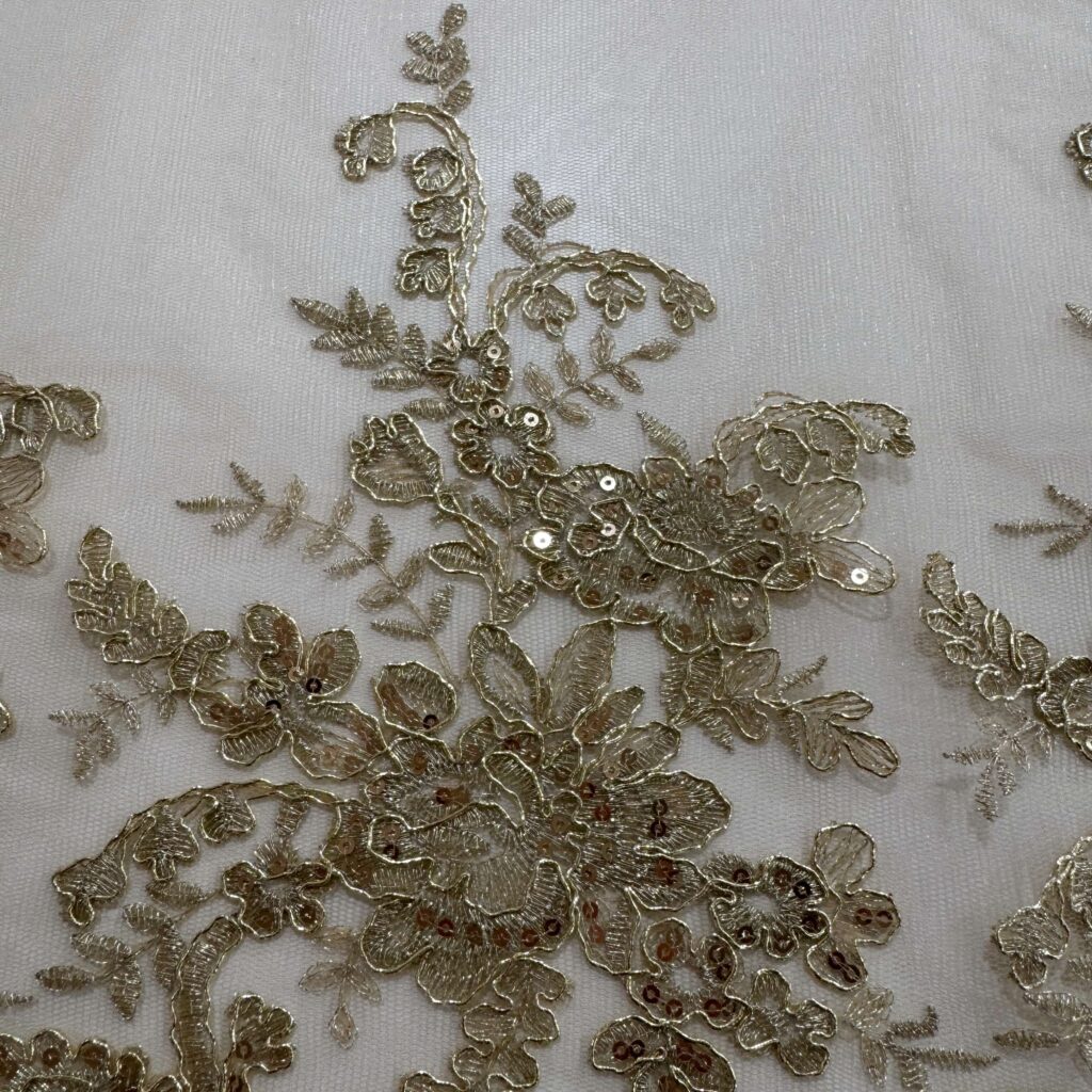 Floral Sequin Cord Embroidery Fabric | Luxury Embroidered Tulle for Bridal & Evening Wear