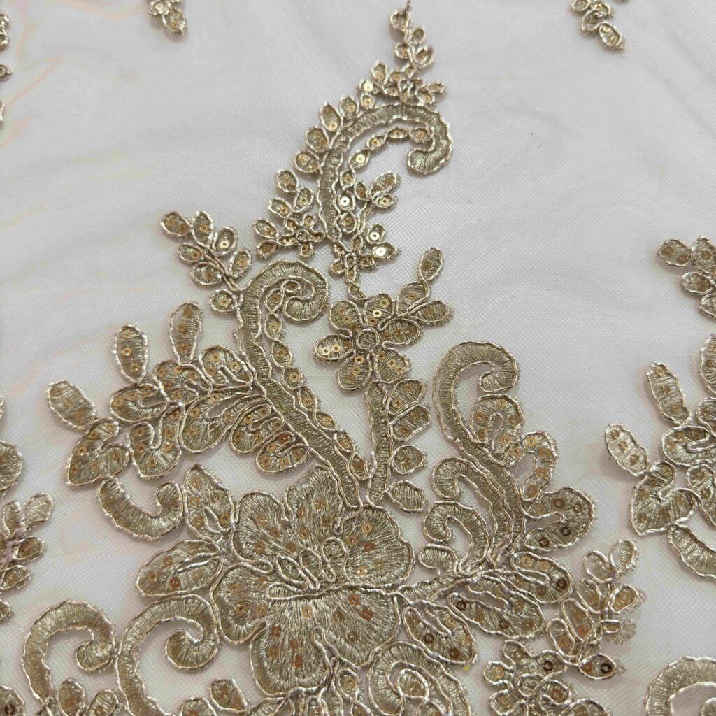 Floral Sequin Cord Embroidery Fabric | Luxury Embroidered Tulle for Bridal & Evening Wear
