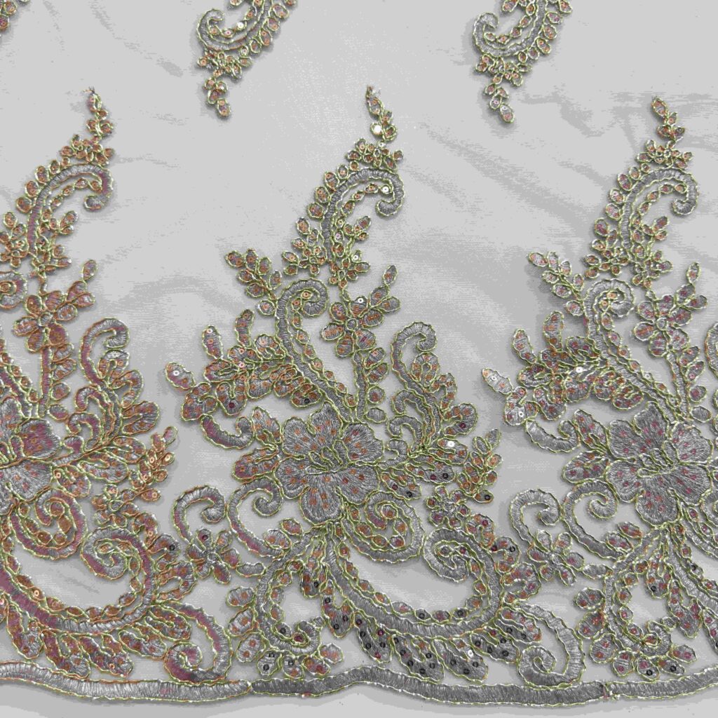 Floral Sequin Cord Embroidery Fabric | Luxury Embroidered Tulle for Bridal & Evening Wear