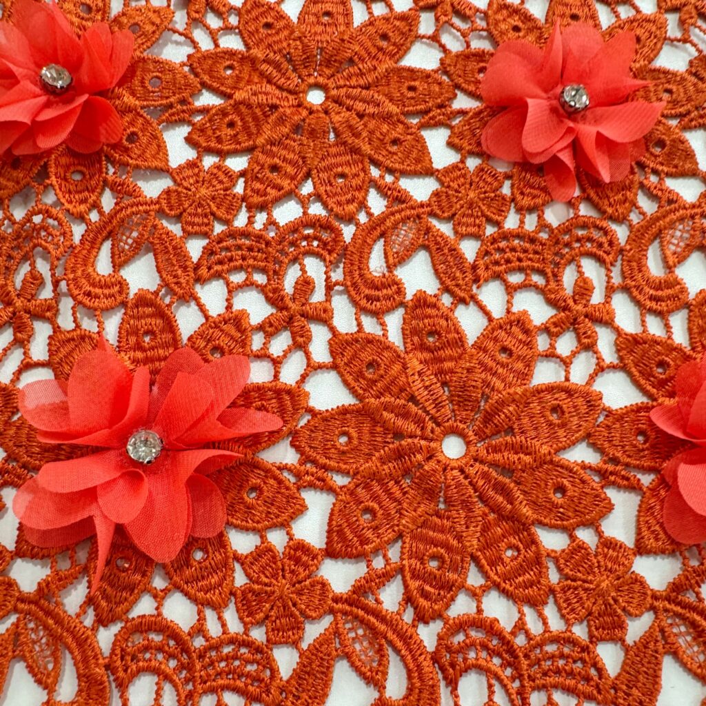 3D Flower Water Soluble Embroidery Fabric | Luxury Embroidered Lace for Bridal & Evening Wear