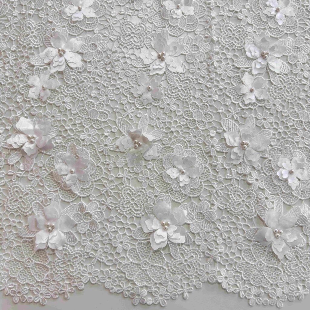 3D Flower Water Soluble Lace Fabric | Luxury Embroidered Lace for Bridal & Evening Wear